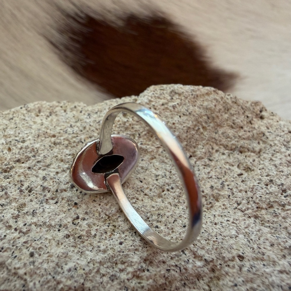 ❤️ White Buffalo Turquoise Oval Sterling Ring Size 7.25 Decorative Navajo Style - Picture 8 of 15